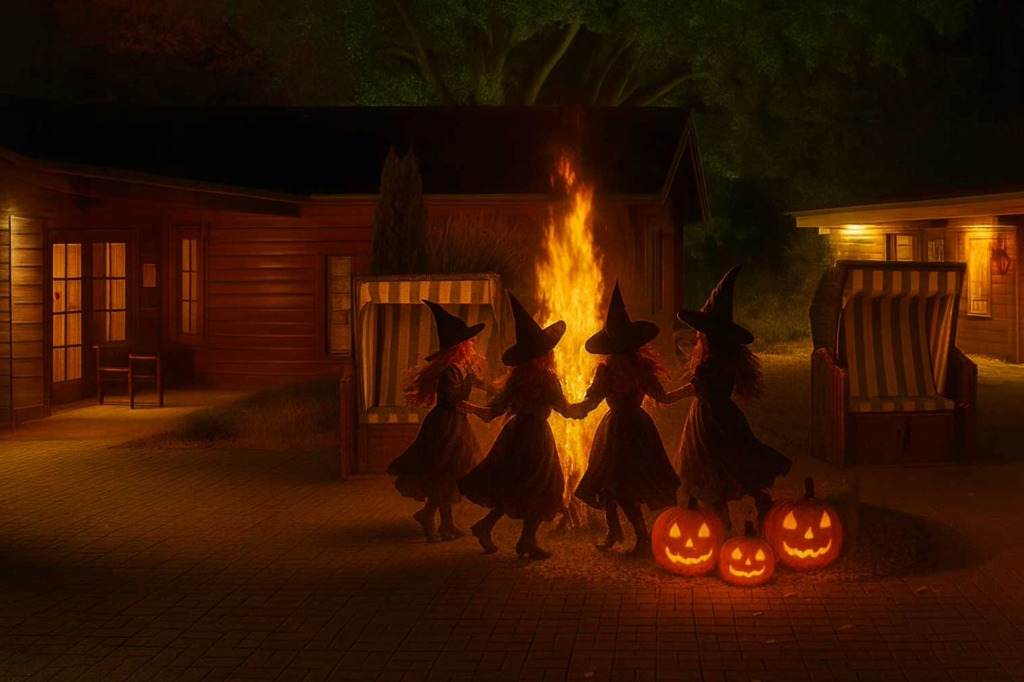 Hexen am Feuer mit Kürbissen